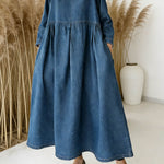 Women's Peter Pan Collar Long-sleeved Loose-fitting Casual Denim Dress