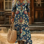 Women's Floral Pattern Art Print Casual Cotton Dress