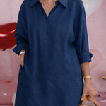 Women's Solid Color Shirt Collar Long-sleeved Casual Loose Cotton And Linen Top