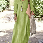 Women's Loose Solid Color Art Casual Cotton And Linen Dress