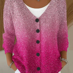 Women's Gradient Print V-Neck Long Sleeve Casual Loose Sequined Top