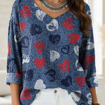 Women's Vintage Heart Art Print Casual Denim Shirt