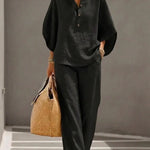Maribel | Linen set with batwing sleeves and wide-leg trousers