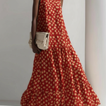Retro Polka Dot Print Multi-layered Hem Maxi Dress