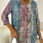 Women's Abstract Art Gradient Geometry Patterns Casual Denim V-neck Ruffled Shirt