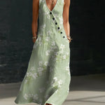 Women's Floral Pattern Art Print Casual Cotton Linen Dress