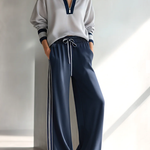 Casual Color-block Sweatshirt And Pants Two-piece Set