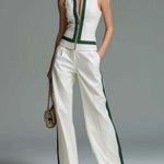 Women's Collared Sleeveless Casual Loose Top And High-waisted Casual Loose Wide-leg Pants Cotton Set
