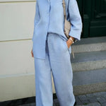 Effortless Elegance Linen Shirt And Wide-leg Pants Two-piece Set