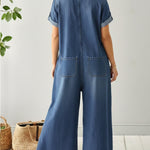 Women's Casual Loose Short-sleeved Denim Jumpsuit