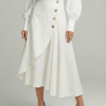 Women's Solid Color Elastic Waist Casual Loose-fitting Linen Midi Skirt.