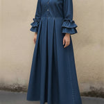 Women's Casual Denim Dress With Ruffled Sleeves