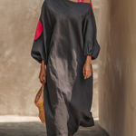 Casual Off-the-shoulder Color-block Loose Cotton Dress