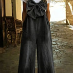 Women's Bow-tie Casual Washed Denim Wide-leg Jumpsuit