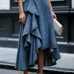 Ruffled Denim Skirt — Elegant Tiered Casual Style