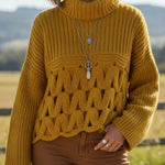 Retro High-neck Cable Knit Openwork Sweater