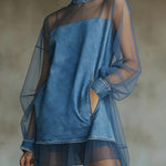 Fashionable Patchwork Organza Denim Mini Dress