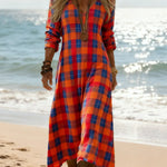 Women's Vintage Plaid Pattern Art Print Casual Cotton Dress