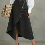 Elegant Wrap-around Irregular Hem Denim Skirt