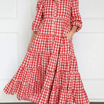 Women's Plaid Long-sleeved Cotton Dress