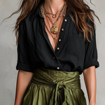 Minimalist Elegant Button-up Shirt And Tie-waist Skirt Two-piece Set