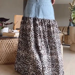 Women's Casual Denim And Leopard Print Patchwork A-line Skirt