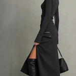 Stylish Casual Zipper Design Tops And Irregular Skirt Stretch Set