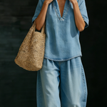 Minimalist Cozy Short-sleeved Top Wide-leg Jeans Denim Set