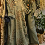 Casual Leaf Print Linen And Cotton Dress
