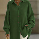 Women's Solid Color Lapel Long-sleeved Casual Loose Knit Cardigan
