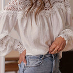 Women's Solid Color Crochet Openwork Bell Sleeve Shirt