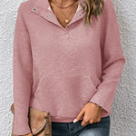 Women's Solid Color V-Neck Long Sleeve Casual Loose Sweatshirt