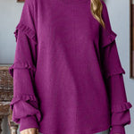 Women's Lantern Sleeve Round Neck Lace Sleeve Pullover Top