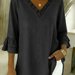 Cozy Ruffled V-neck Denim Cotton Top