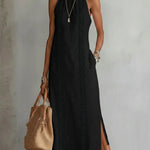 Angeles - Linen midi dress with mandarin collar