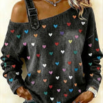 Women's Casual And Fashionable Denim Top With Heart Pattern
