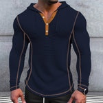Men's Solid Waffle Long Sleeve Casual Hoodie
