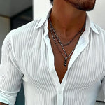 Men's Solid Color Striped Lapel Long Sleeve Shirt