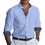 Men's Printed Colorblock Lapel Cotton Blend Long Sleeve Shirt