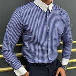 Men's Striped Colorblock Lapel Long Sleeve Casual Shirt