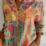 Women's Vintage Flower Print Casual Cotton Shirt