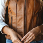 Retro Stand Collar Zipper-up Faux Leather Waistcoat