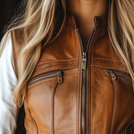 Retro Stand Collar Zipper-up Faux Leather Waistcoat