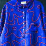 Women's Abstrct Flower Art Print Casual Cotton And Linen Shirt