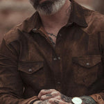Men's Vintage Casual Suede Lapel Long Sleeve Shirt