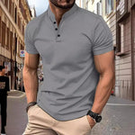 Men's Casual Stand Collar Waffle Slim Fit Short Sleeve T-Shirt