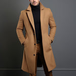 Men's Solid Notch Lapel Single-breasted Mid-length Coat