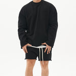 Men's Fashion Solid Color Loose Rolled Sweatshirt Shorts Set