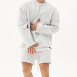 Men's Fashion Solid Color Loose Rolled Sweatshirt Shorts Set