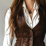 Retro Waist-cinched Button Down Leather Waistcoat